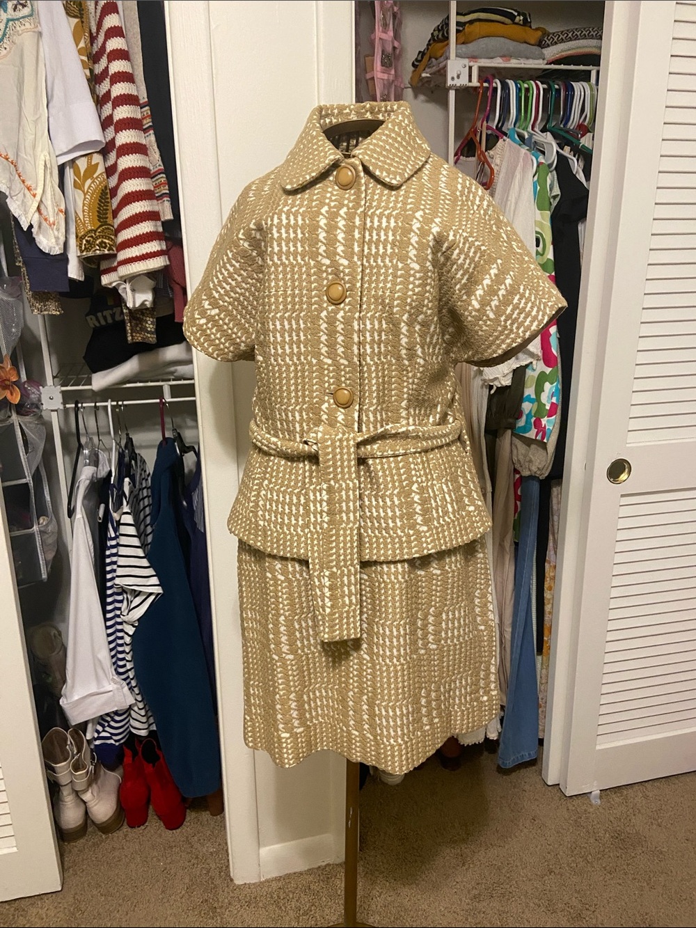 Etcetera Beige Tweed Short-Sleeve Belted Jacket